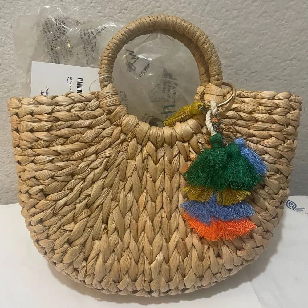 NEW Women’s boho beach life rattan woven tote handbag
